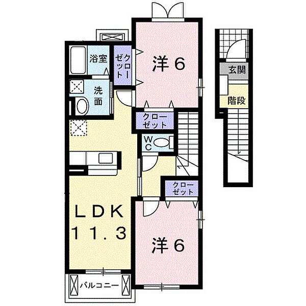和歌山県紀の川市古和田(賃貸アパート2LDK・2階・58.48㎡)の写真 その2