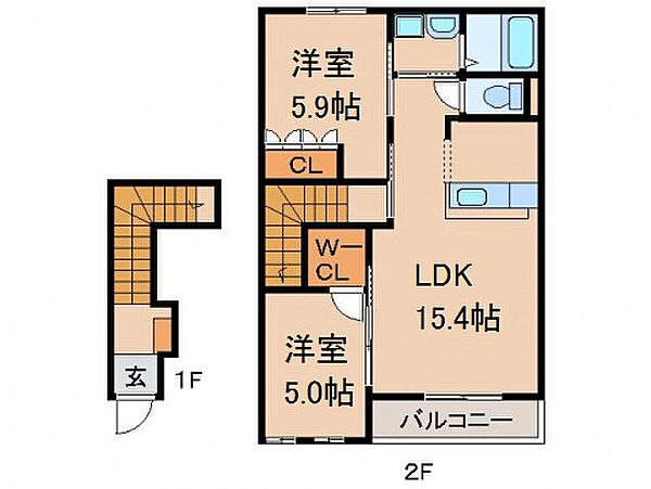 和歌山県岩出市川尻(賃貸アパート2LDK・2階・61.20㎡)の写真 その2
