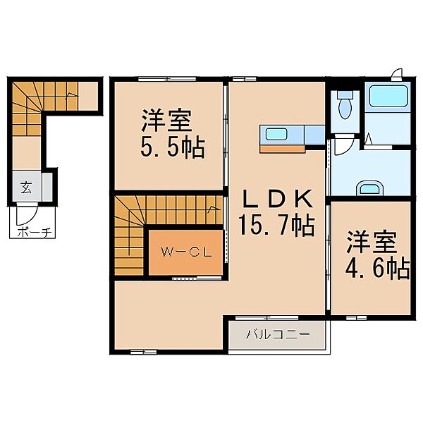 和歌山県和歌山市梅原(賃貸アパート2LDK・2階・63.93㎡)の写真 その2