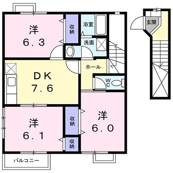 和歌山県和歌山市南出島(賃貸アパート3DK・2階・64.97㎡)の写真 その2