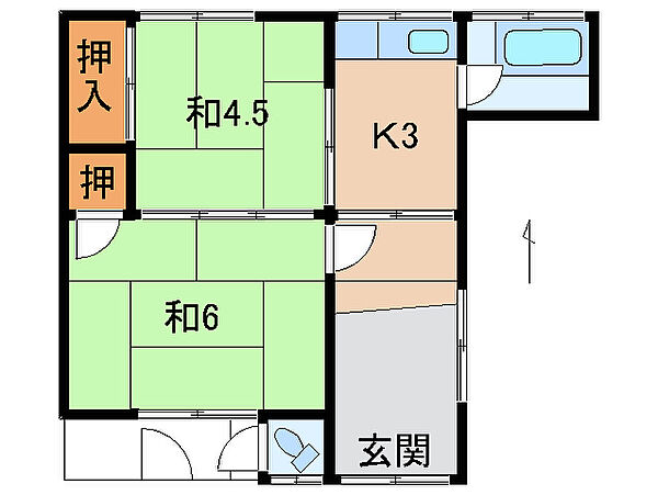 辻住宅Ａ ｜和歌山県和歌山市小雑賀(賃貸一戸建2K・1階・34.74㎡)の写真 その2