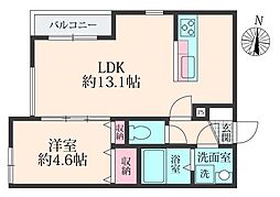 ミリアビタ前原 2階1LDKの間取り