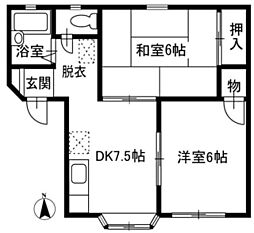 ウエストヒルズ 2DKの間取図画像