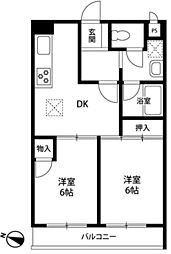 サンヒルズ東戸塚C棟 2DKの間取図画像