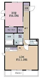 ドルフ安藤橋 1LDKの間取図画像