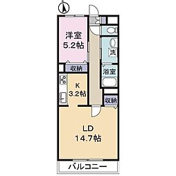 グランド・ソレイユ根岸 2階1LDKの間取り