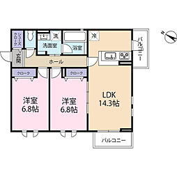 プラシード大宮 2LDKの間取図画像