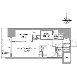 コンフォリア・リヴ北浜淡路町 2階1LDKの間取り
