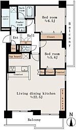 新本牧壱番館 2LDKの間取図画像