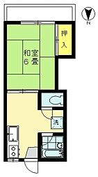 シャトー米山 2階1Kの間取り