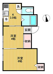 アスピシャス西大井 2階2Kの間取り