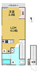 Rako　Grace馬込 2階1LDKの間取り