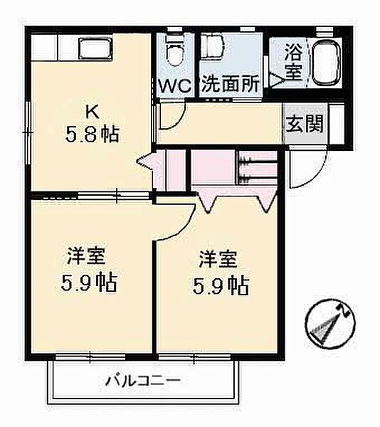 エポック・ヴィラA棟 202｜鳥取県米子市河岡(賃貸アパート2K・2階・43.01㎡)の写真 その2