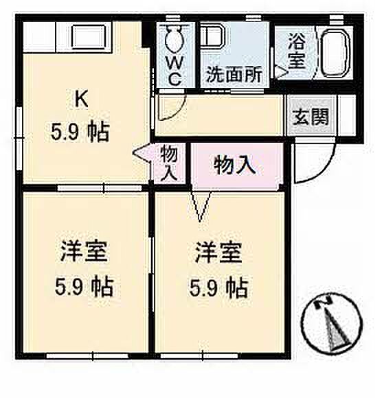 メゾンアイファミーユB棟 205｜鳥取県米子市東福原7丁目(賃貸アパート2K・2階・42.67㎡)の写真 その2