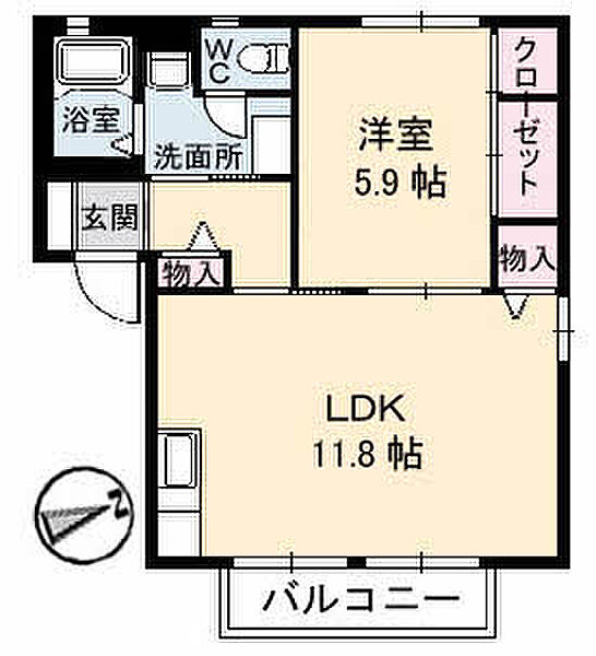 グランディールIIF棟 203｜鳥取県米子市旗ヶ崎6丁目(賃貸アパート1LDK・2階・43.42㎡)の写真 その2