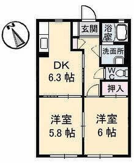ハイツ安倍21I棟 106｜鳥取県米子市安倍(賃貸アパート2DK・1階・44.33㎡)の写真 その2