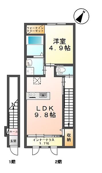 サクラーレ 206｜鳥取県米子市灘町3丁目(賃貸アパート1LDK・2階・43.36㎡)の写真 その2