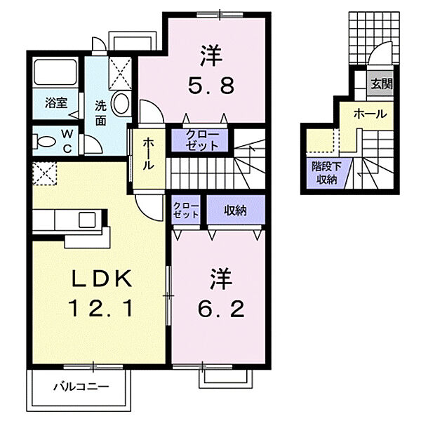 ピュア　メゾン森尾 205｜鳥取県米子市西福原3丁目(賃貸アパート2LDK・2階・65.64㎡)の写真 その2