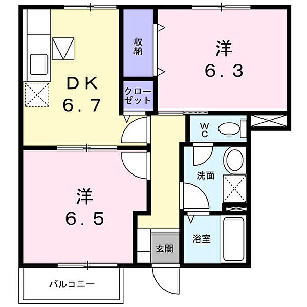 アスティオス 102｜鳥取県米子市車尾3丁目(賃貸アパート2DK・1階・47.54㎡)の写真 その2