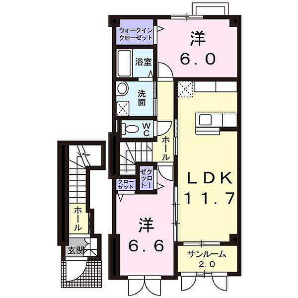 アビニヨン．Ｍ　Ｂ 202｜鳥取県米子市富益町(賃貸アパート2LDK・2階・61.91㎡)の写真 その2