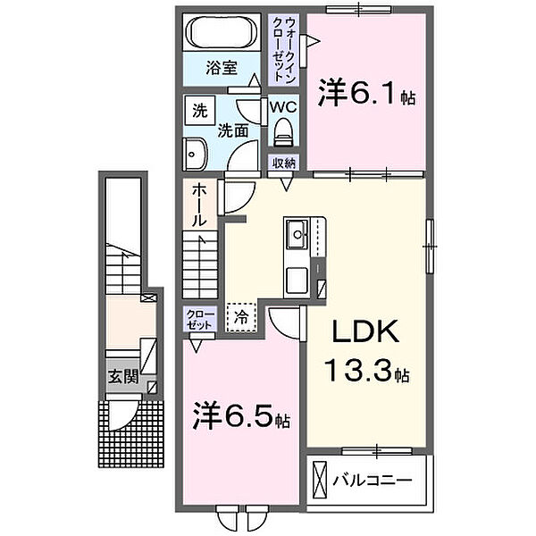 ミモザハウス　2号館 203｜鳥取県境港市芝町(賃貸アパート2LDK・2階・59.55㎡)の写真 その2