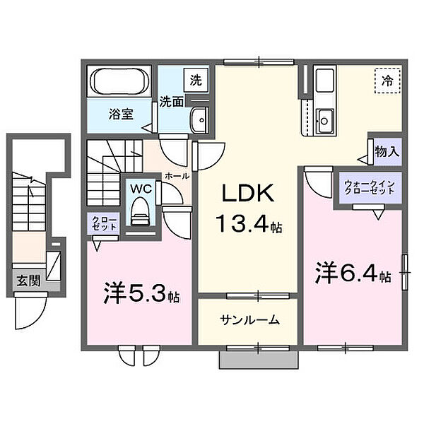 ロードカナロア 203｜鳥取県境港市外江町(賃貸アパート2LDK・2階・62.62㎡)の写真 その2