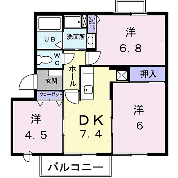 アルカンシェールI 201｜鳥取県米子市車尾3丁目(賃貸アパート3DK・2階・57.10㎡)の写真 その2