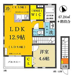 コートＭＫ（エムケー） 2階1LDKの間取り