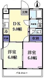 ヒルズイシダ2 2DKの間取図画像