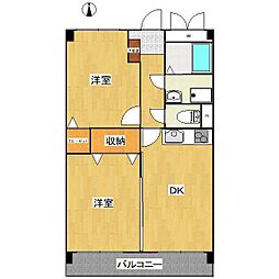 エクセレント学園 2DKの間取図画像