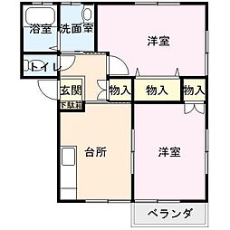 アパルトマンB 2DKの間取図画像