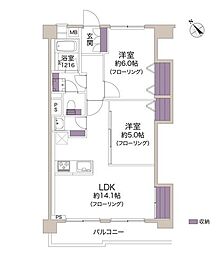 給田南住宅第1号棟 2LDKの間取図画像
