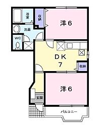 JR瀬戸大橋線 坂出駅 3.1kmの賃貸アパート 2階2DKの間取り