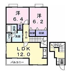 JR予讃線 国分駅 徒歩12分の賃貸アパート 2階2LDKの間取り