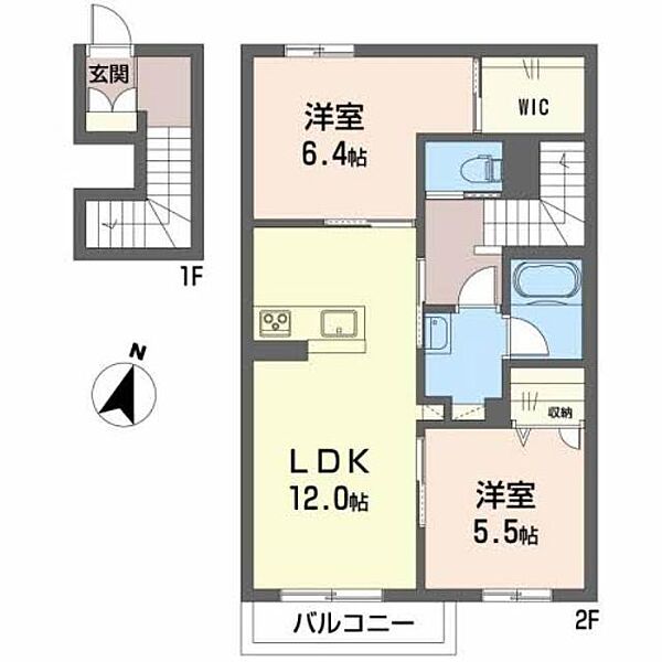 香川県高松市国分寺町新居(賃貸アパート2LDK・2階・63.42㎡)の写真 その3