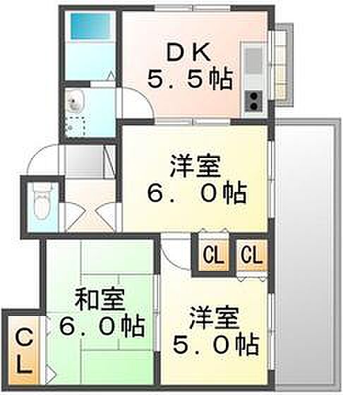 香川県高松市三条町(賃貸マンション3DK・3階・63.02㎡)の写真 その4