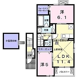 JR予讃線 宇多津駅 4.7kmの賃貸アパート 2階2LDKの間取り