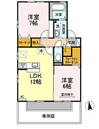 高松琴平電気鉄道長尾線 林道駅 徒歩15分の賃貸アパート 1階2LDKの間取り