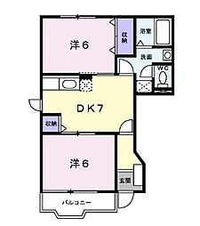 JR瀬戸大橋線 坂出駅 3.1kmの賃貸アパート 2階2DKの間取り