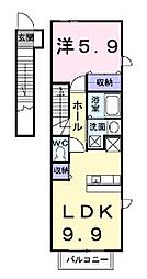JR予讃線 丸亀駅 徒歩35分の賃貸アパート 2階1LDKの間取り