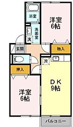 JR予讃線 国分駅 徒歩10分の賃貸アパート 2階2DKの間取り