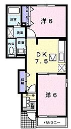 JR予讃線 鬼無駅 3.2kmの賃貸アパート 1階2DKの間取り