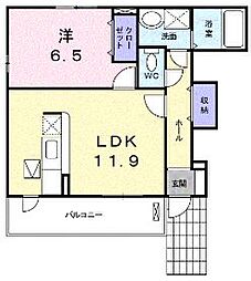 JR予讃線 宇多津駅 4.1kmの賃貸アパート 1階1LDKの間取り