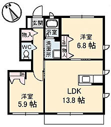 高松琴平電気鉄道長尾線 木太東口駅 徒歩10分の賃貸アパート 1階2LDKの間取り