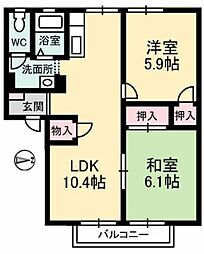 高松琴平電気鉄道琴平線 栗熊駅 5.3kmの賃貸アパート 1階2LDKの間取り