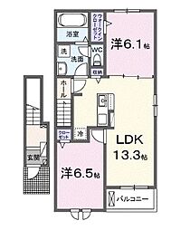 JR予讃線 国分駅 徒歩17分の賃貸アパート 2階2LDKの間取り