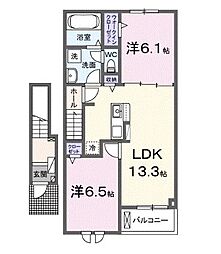 JR予讃線 国分駅 徒歩17分の賃貸アパート 2階2LDKの間取り