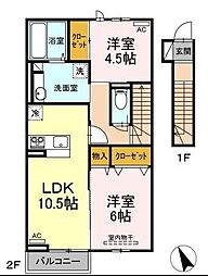 JR高徳線 志度駅 徒歩10分の賃貸アパート 2階2LDKの間取り