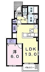 JR高徳線 讃岐白鳥駅 徒歩10分の賃貸アパート 1階1LDKの間取り