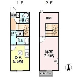 JR瀬戸大橋線 坂出駅 3.1kmの賃貸アパート 2階1DKの間取り